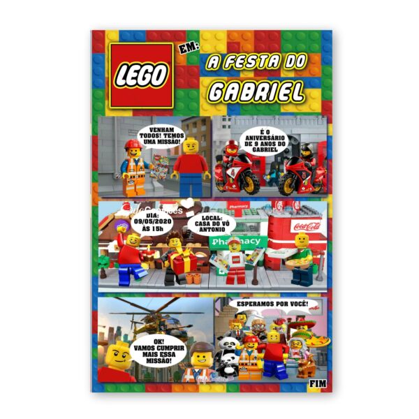 Convite Lego HIstória em Quadrinhos