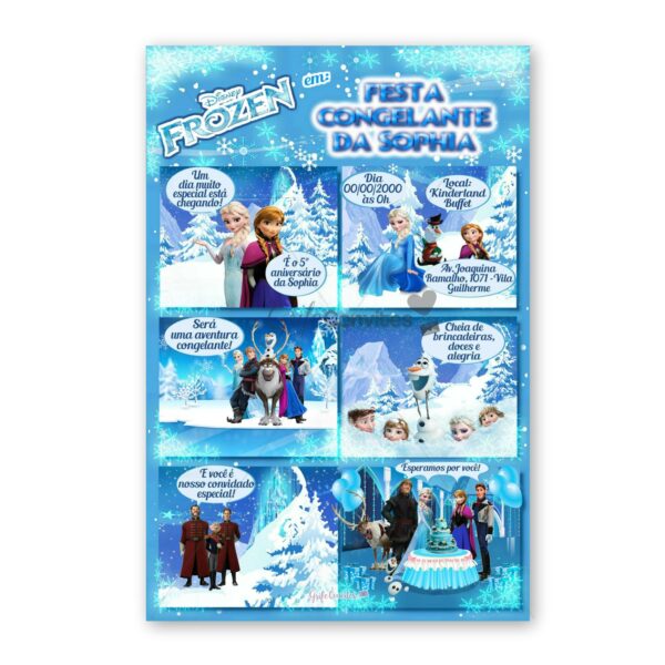 Convite Aniversário Frozen Digital em Quadrinhos